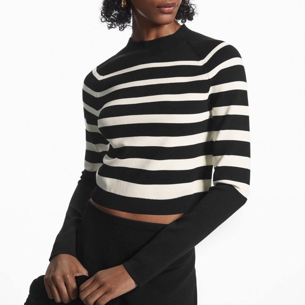 Cropped Knitted Mock Neck Top Sweater